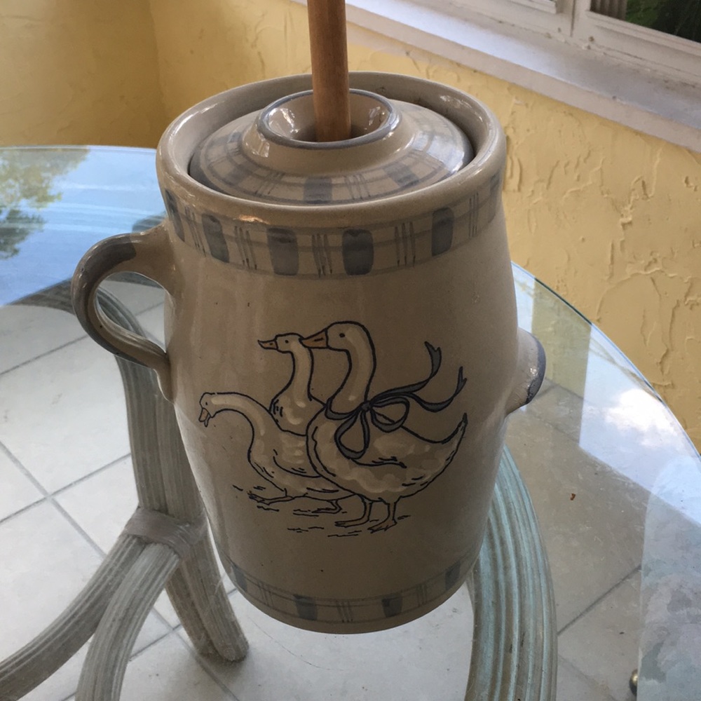 Decorated ceramic butter churn